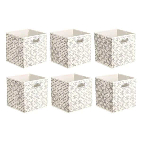 Amazon Basics Collapsible Fabric Storage Cubes 6 Pack - Durable Nonwoven Material - Oval Grommets