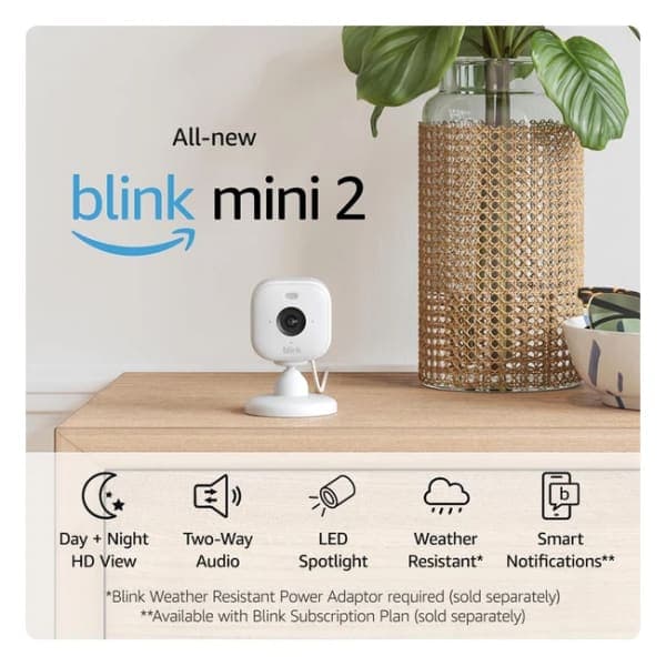Blink Mini 2 Smart Security Camera HD Night View in Colour - Motion Detection - Alexa Compatible