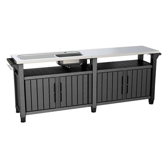 Keter BBQ Beistelltisch Unity Chef Schwarz - Edelstahl Arbeitsfläche - Stauraum 454L