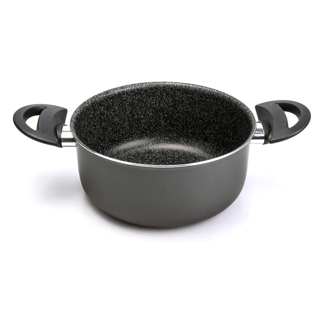 Casserole Alluflon Tradition Italie en Aluminium Noir 18cm - Antiadhésive avec Effet Pierre Ardoise