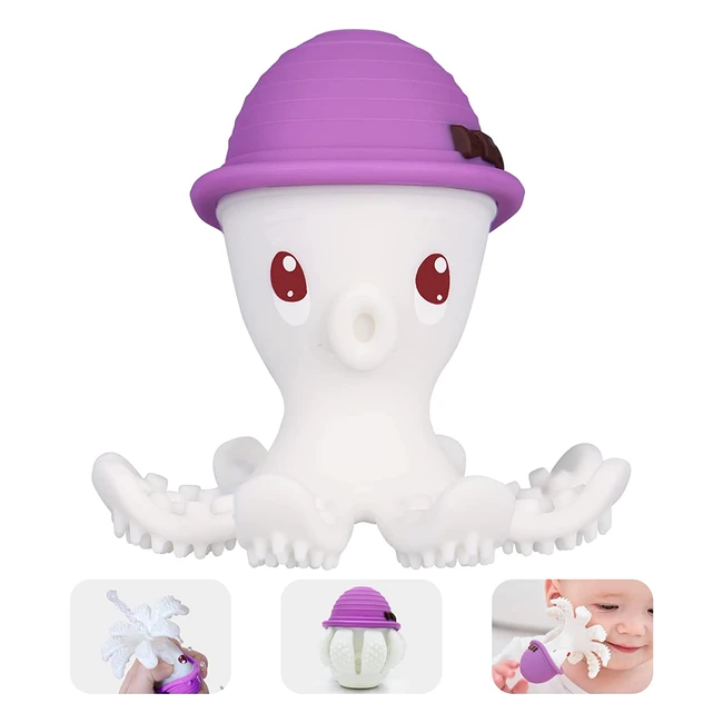 Jouet de dentition Mombella Octopus en silicone doux pour bébés de 6-9 mois - Cadeau de naissance violet