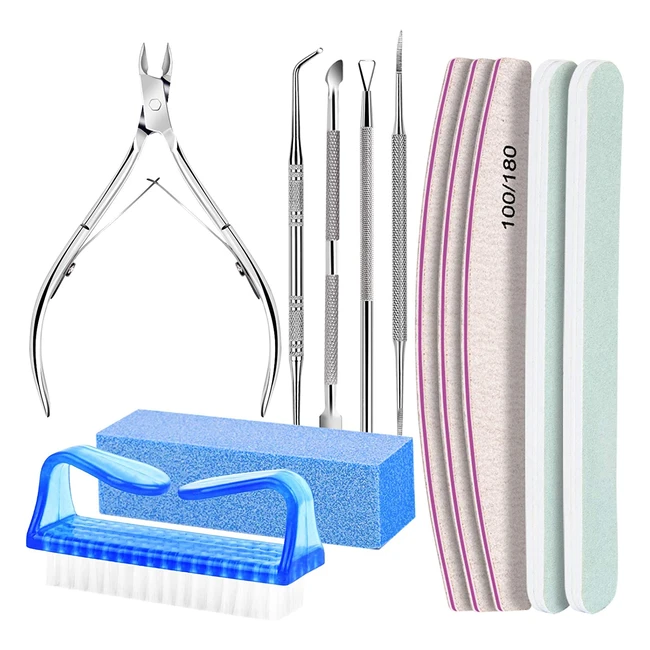 12 Pcs Nail Files Set with Cuticle Nippers & Nail Buffer Block Kit - Professional Manicure Pedicure Tools