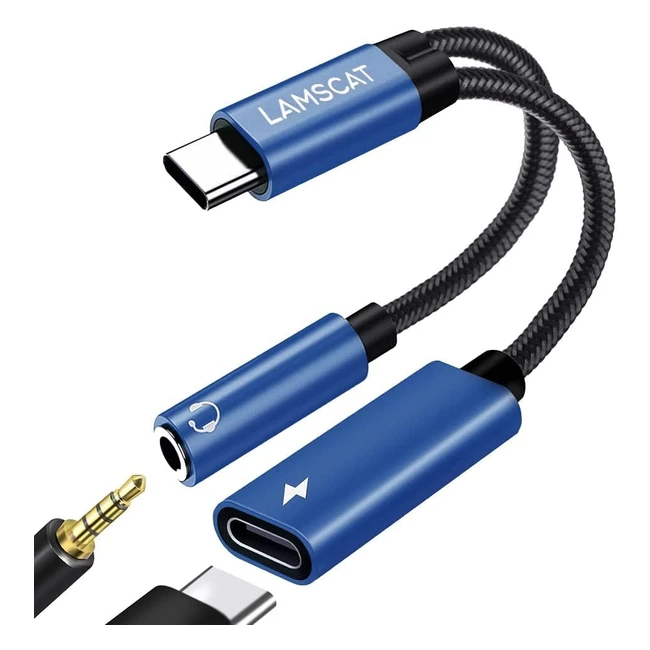 USB C to 3.5mm Headphone and Charger Adapter - Lamscat - PD 60W - High-Resolution Audio