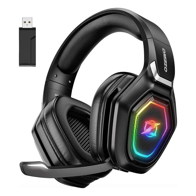 Ozeino Wireless Gaming Headset with Mic 24G Type C Transmitter 30H Battery Life RGB Lighting