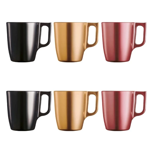 Set 6 Tazas Desayuno Luminarc Flashy, Vidrio Resistente, Microondas, 25cl Negro