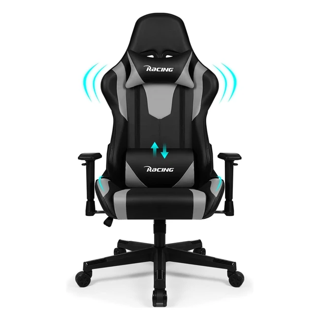 Homimaster Gaming Stuhl - Ergonomisch, Verstellbare Lendenkissen, Kopfkissen, Armlehnen - Bis zu 150 kg belastbar