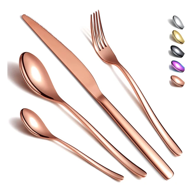Juego de Cubiertos Rosa 24 Piezas | Chapado en Titanio | Acero Inoxidable Antioxidante