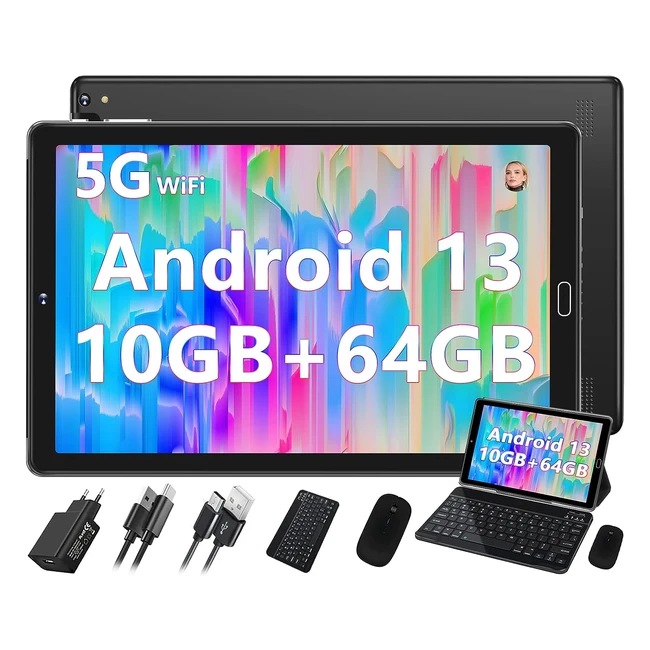 Android 13 Tablet 10 inch 10GB RAM 64GB ROM TF 1TB WiFi 5G 24GB Bluetooth 5.0 Google GMS Widget Split Screen Function AGPS OTG Type C Headphone Jack 6000mAh 8MP 5MP - Black