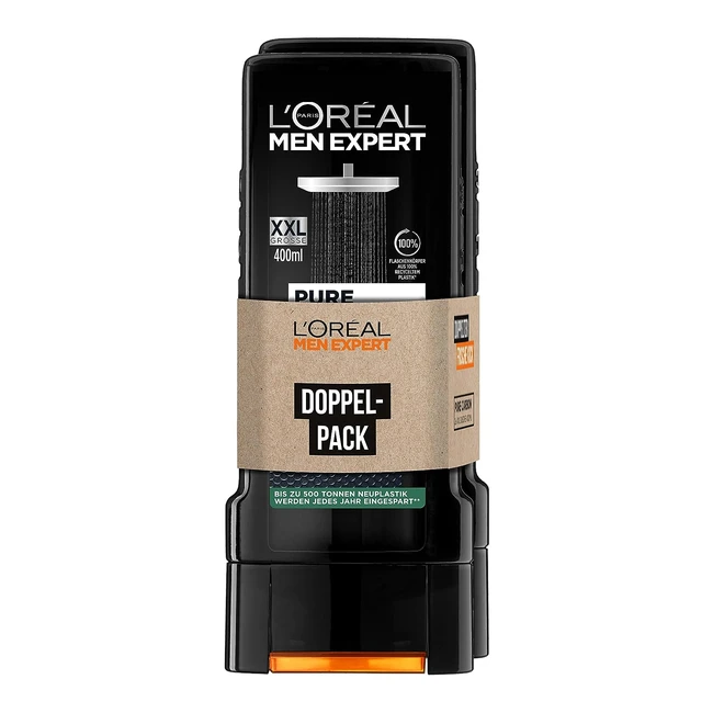 L'Oréal Paris Men Expert 5in1 Duschgel für Männer, reinigt Körper, Haare und Gesicht, Carbon Clean, 2 x 400 ml