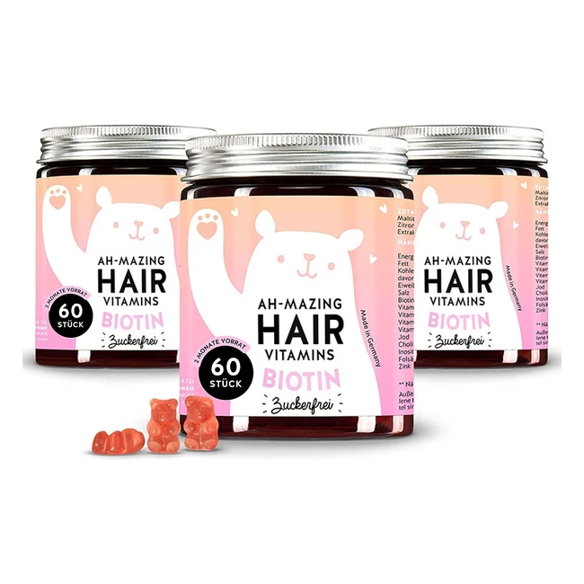 Ahmazing Haarvitamine mit Biotin, zuckerfreie Biotin-Gummis für normales Haarwachstum, 3er-Pack in hochwertiger Geschenkbox