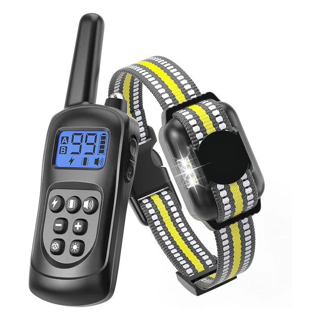 Collier de Dressage pour Chien Rechargeable - Anti Aboiement - 3 Modes Choc, Vibration, Son - Télécommande 500m - Étanche IPX7