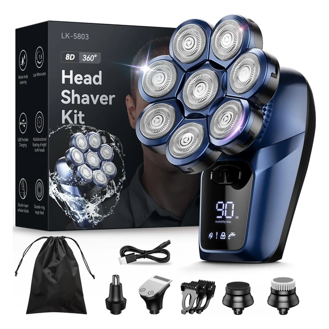Bazivve Head Shaver for Bald Men - 8D Upgraded Rotary Shaver with Nose Hair Trimmer - Waterproof Electric Razor Grooming Kit
