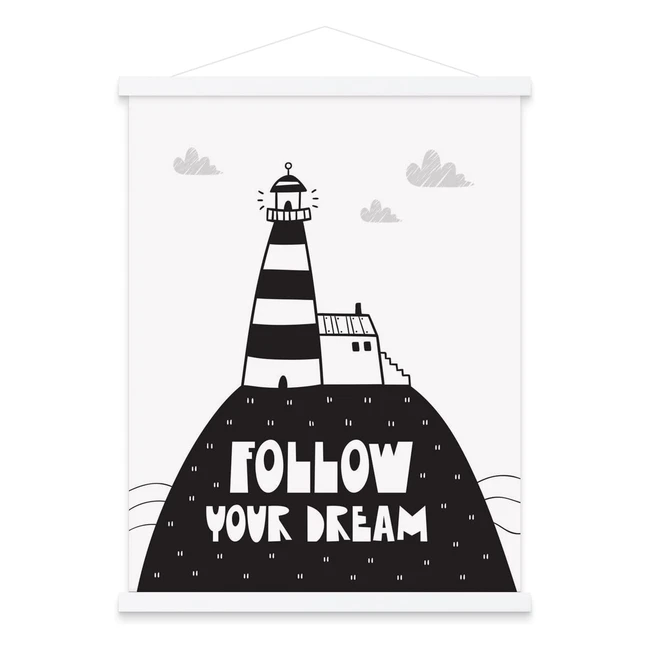 Magnetic Light Wood Poster Frame - Hang Kit for Artwork - 30cm - White