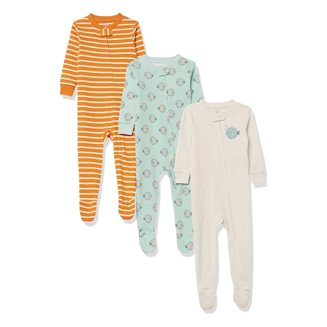 Amazon Essentials Baby Jungen Schlafanzug mit Füßen, 3er Pack, Marine Leben, Größe 18 Monate
