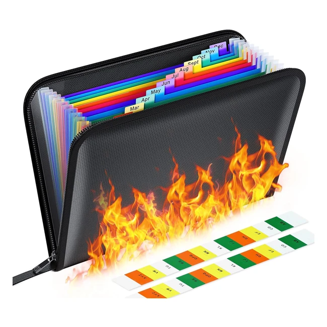 Bolsa Ignífuga 13 Bolsillos Carpeta Clasificadora con Cremallera - Resistente al Fuego