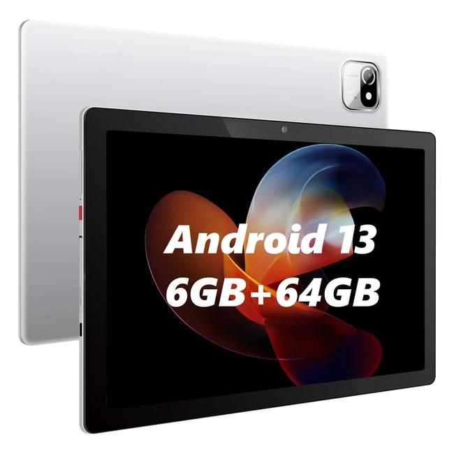 uivy Tablet 10 Zoll Android 13 Quad-Core 1280x800 IPS Touchscreen 5MP 8MP Dual-Kamera 64GB ROM 128GB SD-Erweiterung Silber