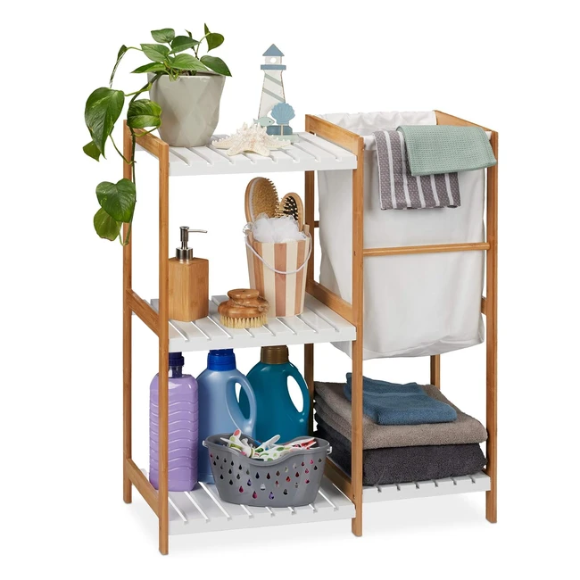 Mobiletto Bagno con Cesto Portabiancheria Autoportante 76x655x33 cm