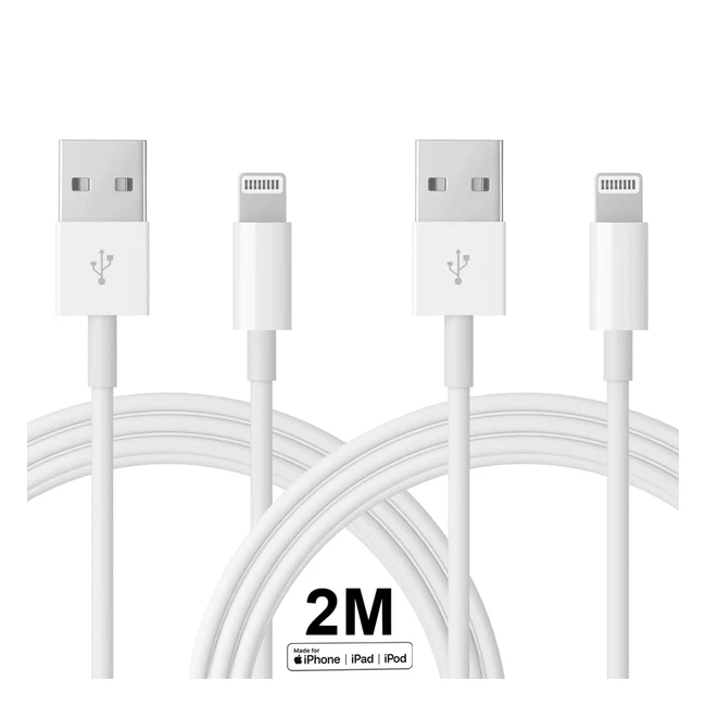 Câble iPhone certifié Apple MFi - 2 x 6ft câbles USB vers Lightning - Charge et synchronisation rapide - Compatible avec iPhone 14/14 Plus/14 Pro/14 Pro Max/13/12/11/SE/iPad