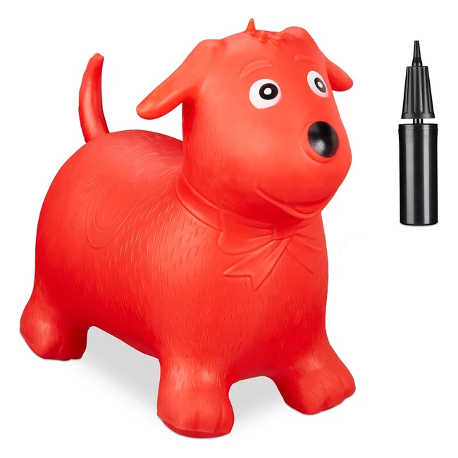 Animal sauteur chien Relaxdays, supporte jusqu'à 80 kg, sans BPA, pour enfants - Rouge