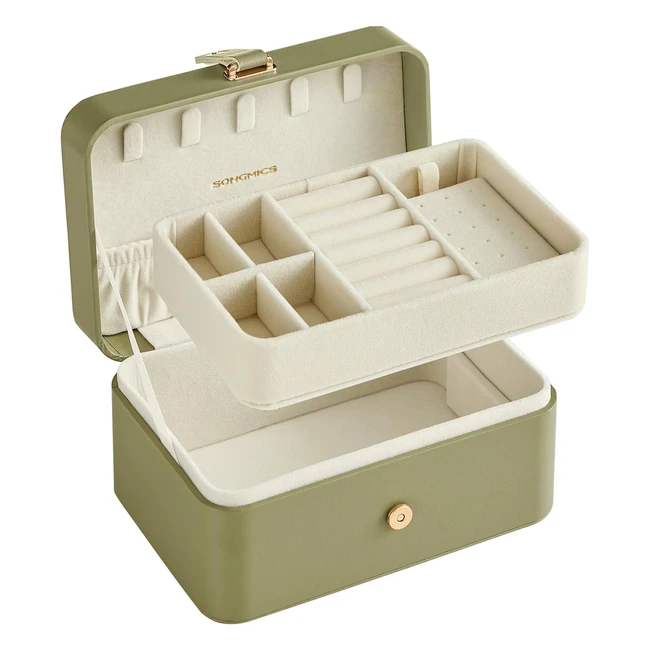 Scatola Portagioie da Viaggio Songmics JBC166C02 - Verde Alloro - Salvaspazio e Portatile
