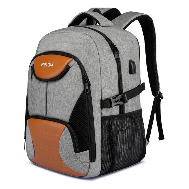 Sac à dos grand 30L pour ordinateur portable 17.3 pouces - Antivol, imperméable, avec chargement USB - Sac à dos de voyage pour homme et femme - Gris marron