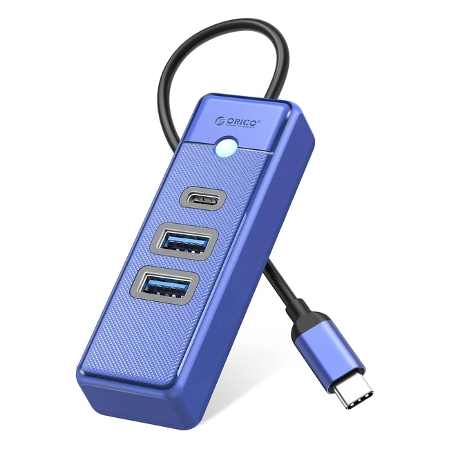 Hub USB C Orico 3 ports USB 3.0 avec 2 USB A et 1 USB C pour ordinateur portable téléphone tablette - Compatible Mac OS Linux Android - Bleu