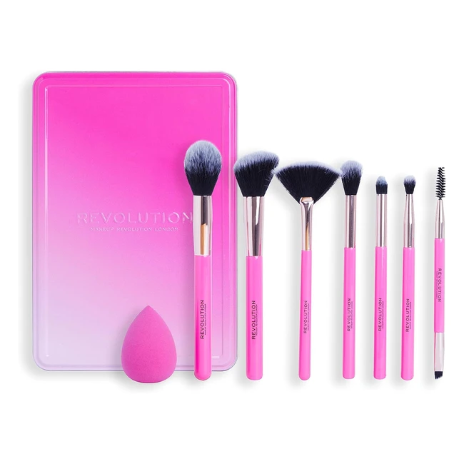 Ensemble cadeau The Brush Edit de Revolution - 7 pinceaux pour les yeux, l'enlumineur, le visage, 1 éponge pour estomper - 8 produits inclus