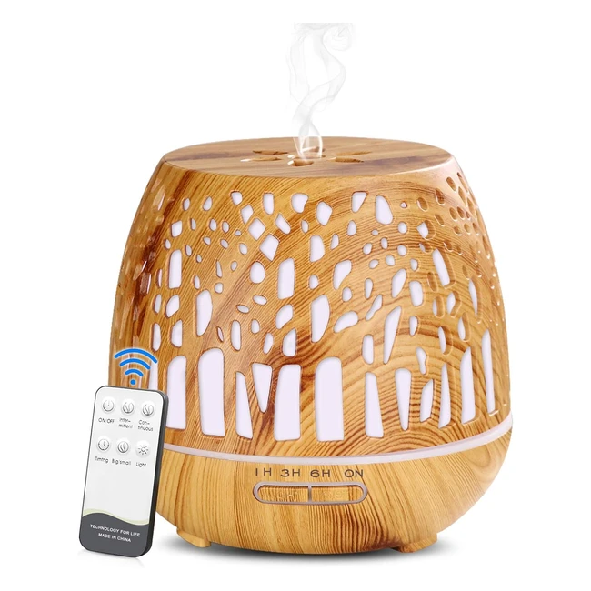 Humidificador y difusor de aroma Simpeak 400ml - Control remoto - Bosque tallado - Marrón claro