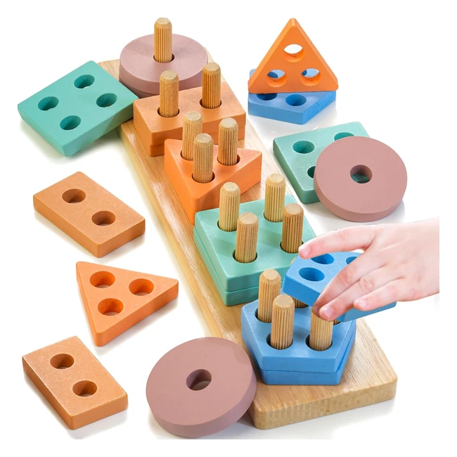 Jouets en bois HelloWood - Reconnaissance des couleurs - Trier et empiler - Montessori - Cadeau pour enfants