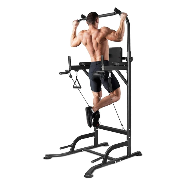 Power Tower Dip Station Fitness Strength Station - Barra per Trazioni - Multifunzione - Caricabile 330lbs
