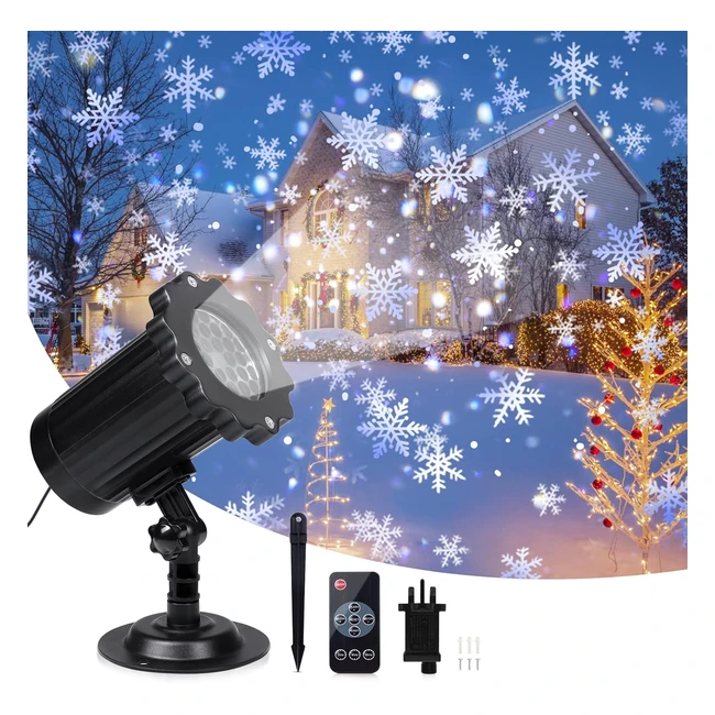 Projecteur de Noël LED avec télécommande - Flocons de neige réalistes - Étanche IP65 - Décoration intérieure et extérieure