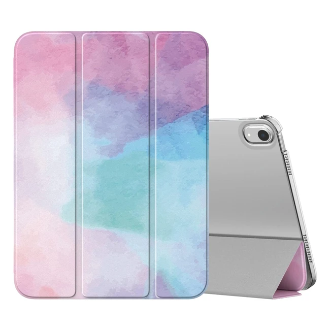 Custodia Moko per iPad 10a Generazione 2022 - Cover Tripieghevole in Pelle PU e PC - Auto Riattivazione e Stand - Acquarello