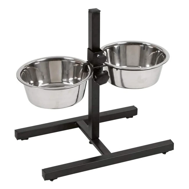 Mangiatoia per Cani Kerbl con Ciotole in Acciaio Inox - Regolabile in Altezza - 2 x 2800 ml - Nero