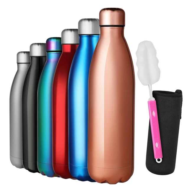 Bottiglia Termica 1 Litro Inox - Tenuta Caldo 12h, Freddo 24h - Rosa Oro