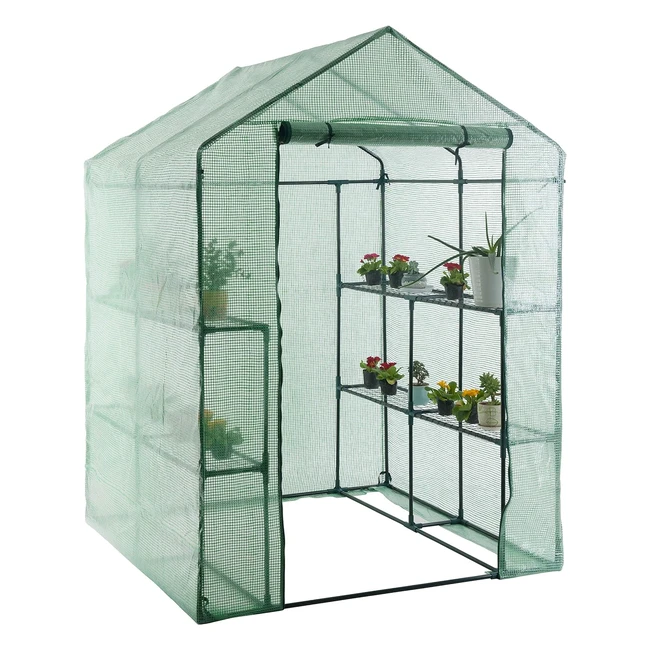 Gojooasis Serra in Foglio con Tapparella e Finestre di Osservazione - Casa in Foglio con 8 Ripiani 143x143x195 cm - Struttura Fredda per Fiori e Piante in Vaso