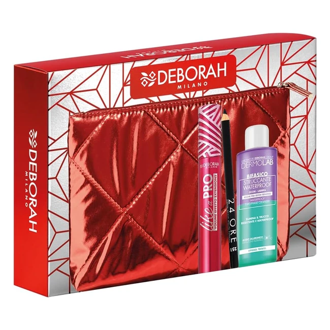 Set Regalo Deborah Milano Pochette Occhi - Mascara Like a Pro, Matita Occhi 24 Ore 251 Black e Struccante Occhi Bifasico Dermolab 50ml N03