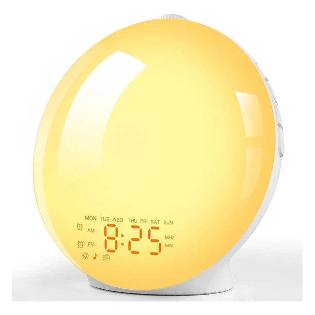 Réveil lumineux simulateur d'aube plein écran 20 niveaux de luminosité lampes de réveil 2 réveils 8 sons naturels fonction snooze veilleuse enfant radio FM 14 couleurs cadeau enfant adulte