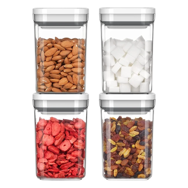 Mrsiga 4 Pack Airtight Food Storage Container Set - BPA Free - Kitchen Pantry Organization - Leak Proof Lids - 1L/33.8oz - Medium - White