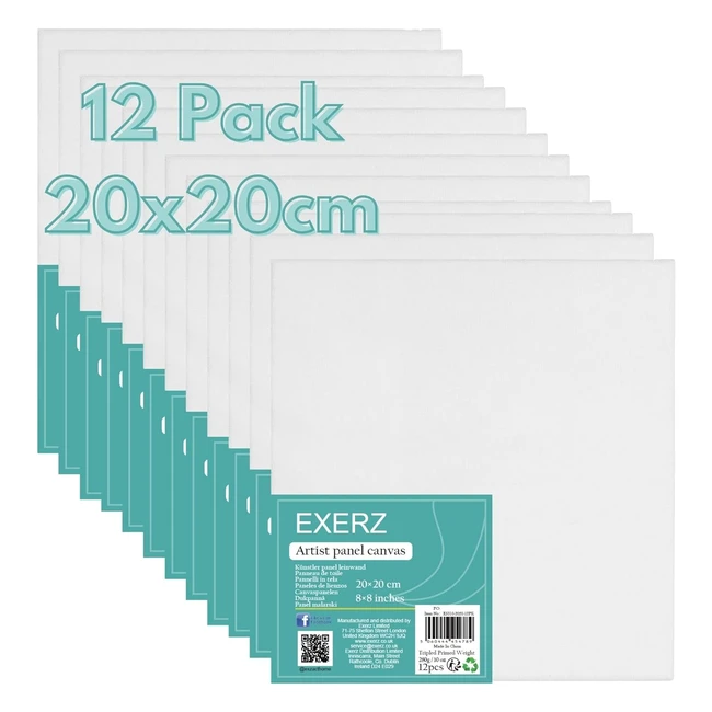 Pannelli in tela Exerz 20x20cm 12pz - 3mm 280gsm 100% cotone - Per pittura ad olio o acrilico