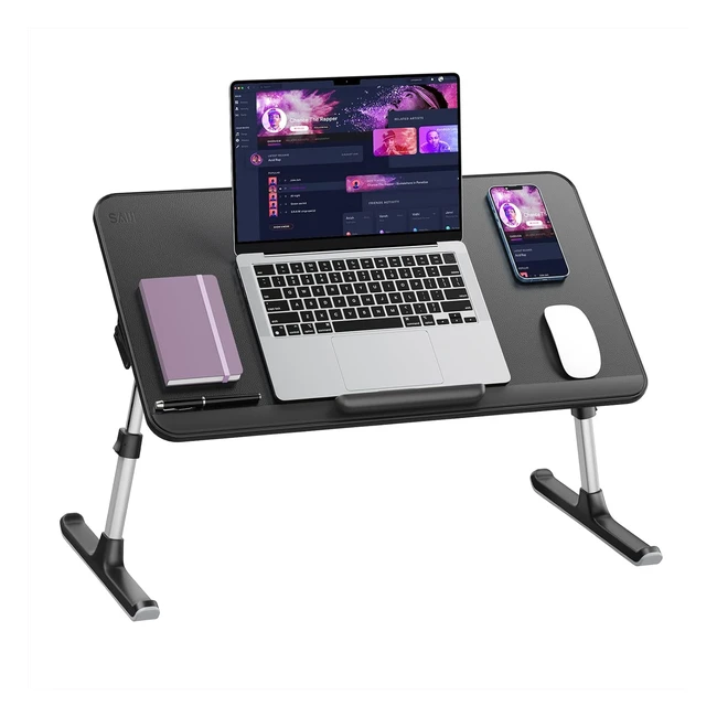 Saiji Lap Tray - Adjustable Eco Wooden Lap Desk for 17'' Laptop - Height & Angle Adjustable - Mouse Space - Black