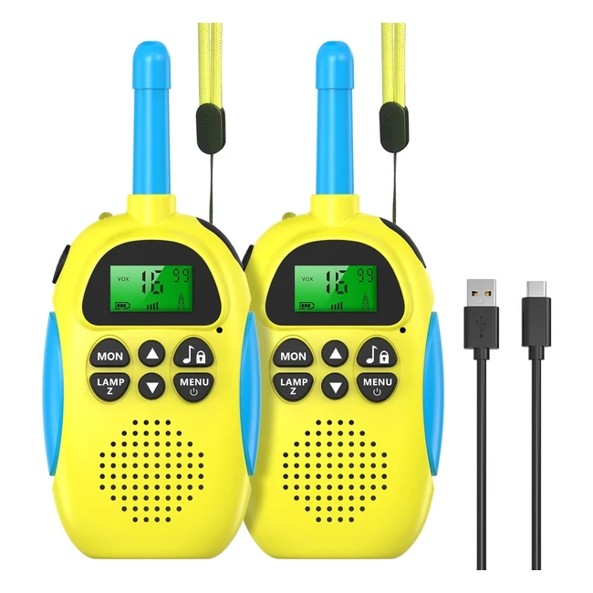 Walkie Talkie Ushining Recargable para Niños - Función VOX, Linterna, 10 Tonos de Llamada - 3km Alcance
