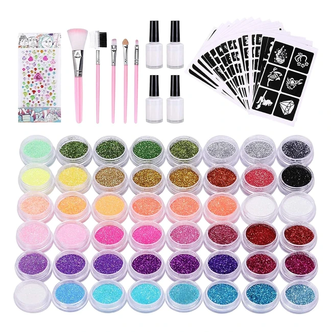 Kit Tatuajes Temporales Kastiny 48 Colores - Impermeable, Brillo, 203 Plantillas - ¡Diviértete!