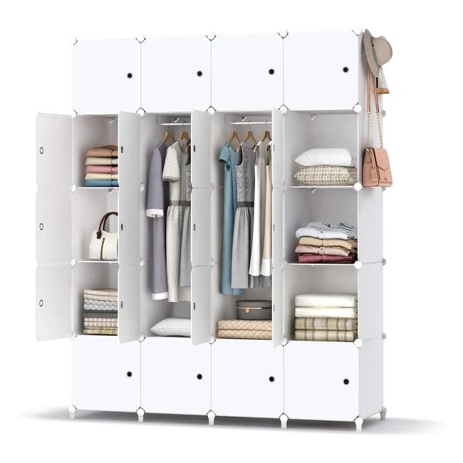 Armoire Penderie Homidec 20 Cubes Portable - Rangement Vêtements 35x45cm - Garderobe de Rangement Blanc