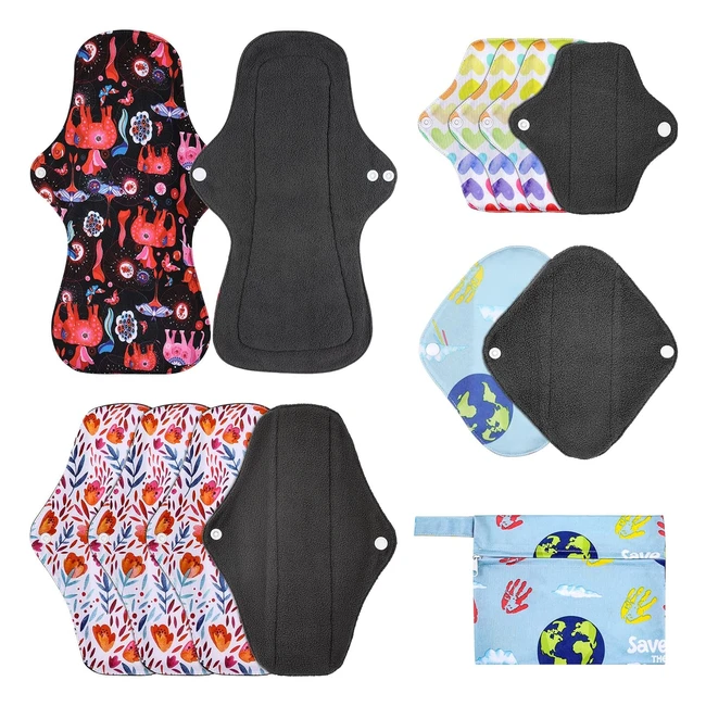 Rovtop 12 Pezzi Assorbenti Igienici Lavabili - Fibra di Bambù - Con Borsa - Dimensioni Diverse