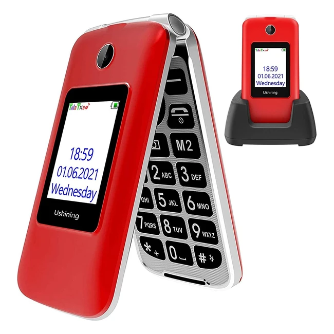 Telefono Cellulare Uleway per Anziani - Tasti Grandi, Volume Alto, SOS, Schermo 2.8'' Rosso