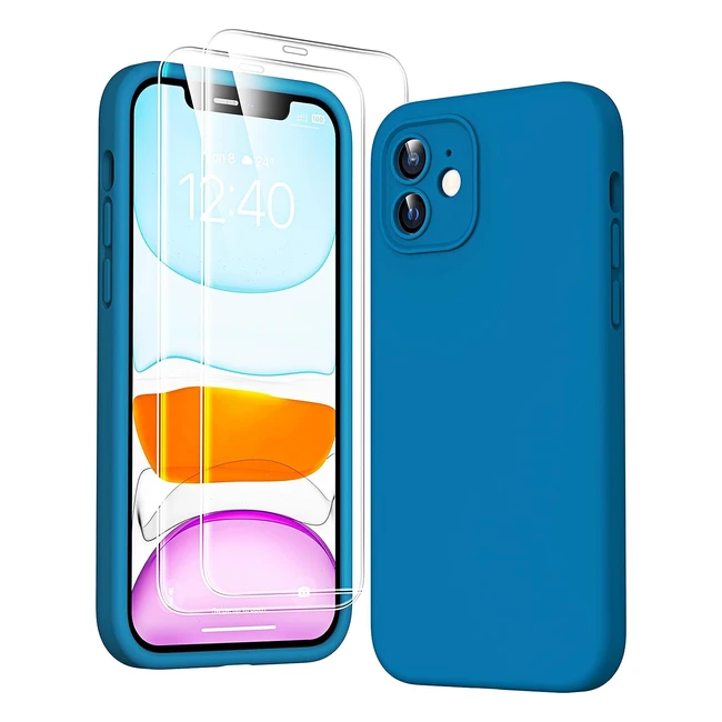 Coque Hatoshi 3en1 pour iPhone 11 - Kit avec 2 verres trempés - Protection écran et objectif - Coque en silicone liquide - Antichoc - Bleu minuit