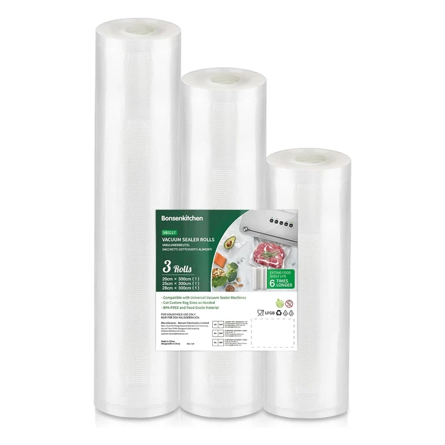 Sacchetti sottovuoto Bonsenkitchen per alimenti - 3 rotoli da 202528x300 cm