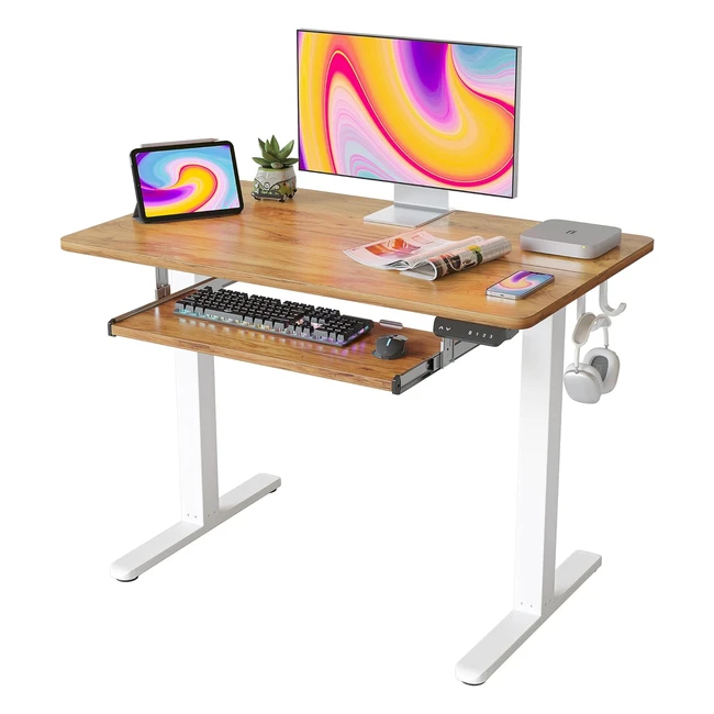 Escritorio eléctrico de pie Fezibo con bandeja para teclado - Altura ajustable y sistema anticolisión