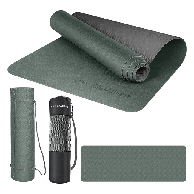 Tappetino Yoga EliteAthlete 183x61x06 cm - Antiscivolo, Fitness, Pilates - Incl. Cinghia di Trasporto e Borsa