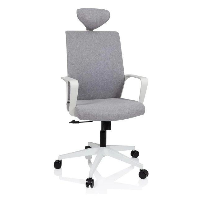 HJH Office Mino 732106 Bürostuhl Stoff grau weiß Schreibtischstuhl mit Armlehnen Kopfstütze höhenverstellbar Wippfunktion